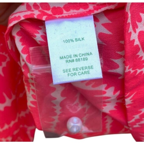 Lilly Pulitzer Size XS Moxy V-Neck Silk Blouse Top hot Pink White nwot - Picture 8 of 9